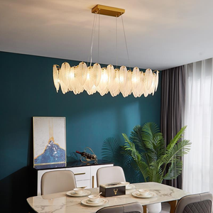Lustre LED rond ovale en verre blanc artistique avec <span class=keywords><strong>plumes</strong></span> d'oie, luminaire suspendu design pour hall d'entrée - Product Image 3