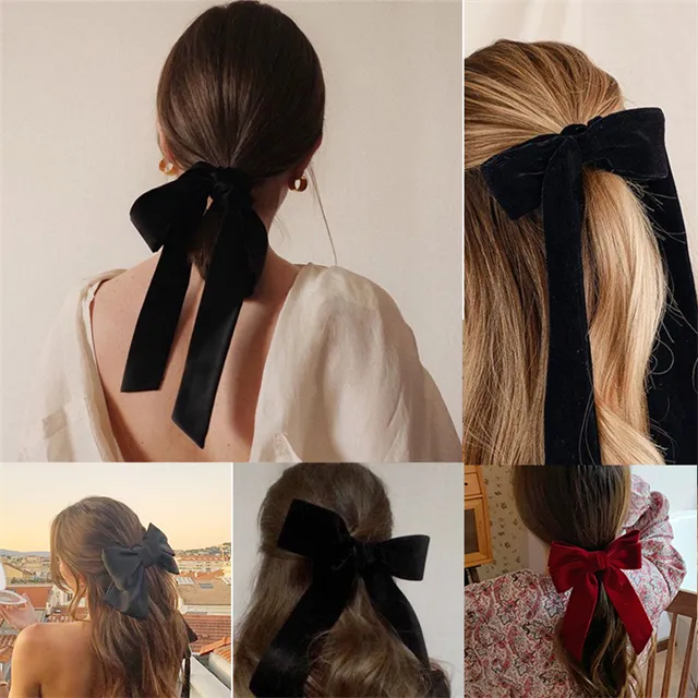 Ins стиль популярный бархатный бант длинная повязка на голову украшение заколка аксессуары для волос для женщин