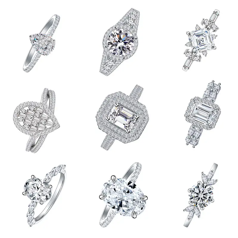 Wholesale Fine Jewelry Rings 925 Sterling Silver Diamond Engagement Wedding Rings for Women