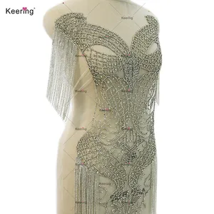 WDP-488 Keering nuovo Design di alta qualità argento brillante strass Applique corpetto abito Applique per il matrimonio