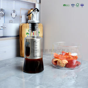Dispenser per olio a pressione ermetico - Bottiglia per olio da cucina in vetro e acciaio inossidabile con scala di misurazione, contenitore per salse da cucina - Product Image 3