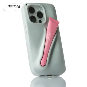 口红唇彩支架可爱批发唇彩硅胶3D唇彩手机套适用于iPhone 15 14 Pro Max