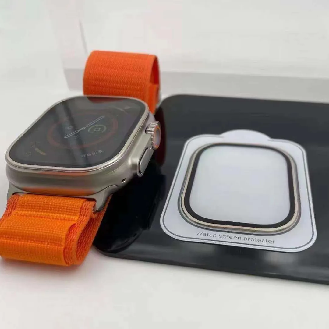 Metal çerçeve cam entegre ekran koruyucu için Apple watch Ultra 49mm temperli cam ekran koruyucu için iphone izle