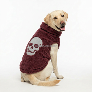 Gilet pour chien en tricot torsadé à col roulé, imprimé crâne moderne, collection Printemps-Été 2026, facile à porter, vente en gros, vêtements pour animaux <span class=keywords><strong>de</strong></span> compagnie pour chiots - Product Image 1