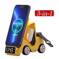 Support de téléphone avec chargeur sans fil de bureau 15W 3 en 1, station de charge avec réveil pour iPhone/Android/Airpods