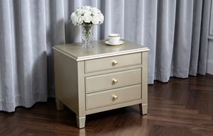 Elegant Champagne Solid Wood Nightstand,3 Drawer Brass Round Knob Block Leg Bedside Cabinet for Modern Glam Bedroom <b>Night</b> <b>Stand</b> - Product Image 2