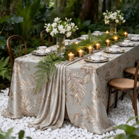 Nappe jacquard florale à feuilles de palmier tropicales, couverture de table tissée de luxe pour la décoration d'hôtels, banquets et mariages