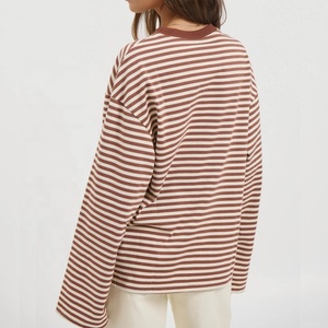 Customize Your Brand New Fashion Cotton Street Wear Plus Size Boxy Oversize Drop Shoulder Stripe <strong>Long</strong> Sleeve <strong>T</strong> <strong>Shirts</strong> <strong>Women</strong> - Product Image 3