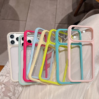 Casing HP Transparan Candy Macaron Border Anti Benturan, Pelindung Handphone Bening Untuk iPhone 18 17 16 15 14 13 Pro Max, Case Minimalis