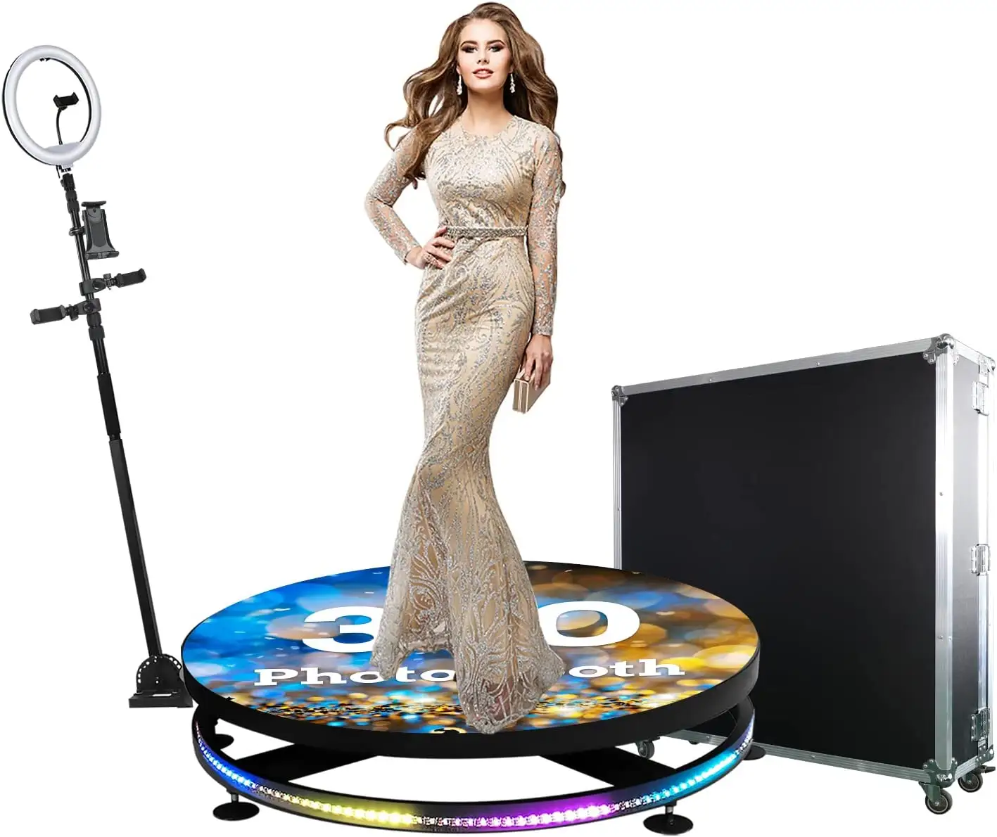 Trendy 360 camera photo booth accessories 360 video booth 100cm tempered glass led 360 rotating photo booth 360 115cm with case