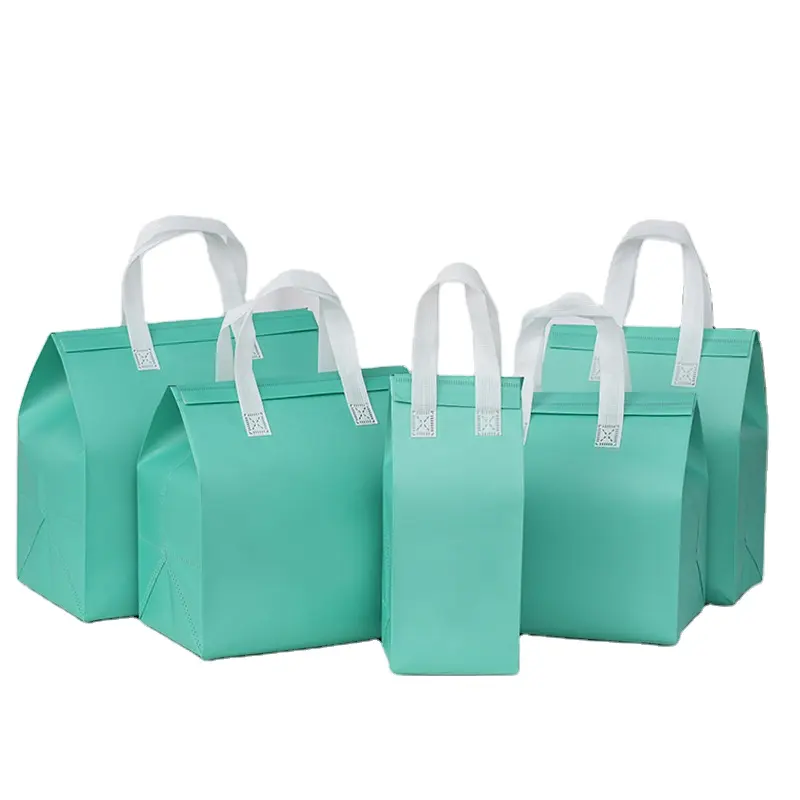 Wholesale Lake water green Nonwoven Aluminum Bento Insulation Bag for Takeout Beverage Packaging Catering Cake Carrying
