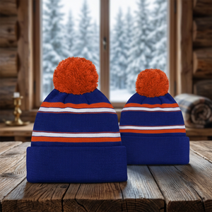 Gorro de invierno unisex para niños, forrado de satén, a cuadros, con pompón de piel sintética, grueso, 100% acrílico, para deportes al aire libre y ciclismo, acanalado, común - Product Image 1