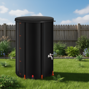 Serbatoio Pieghevole da 100 Galloni in PVC Nero per Raccolta Acqua Piovana con Rubinetto, Cisterna per Stoccaggio Acqua da Giardino - Product Image 2