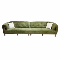 Canapé de salon haut de gamme 3 places 300 cm en velours chenille vert olive avec cadre en bois de frêne crème style Mid-Century