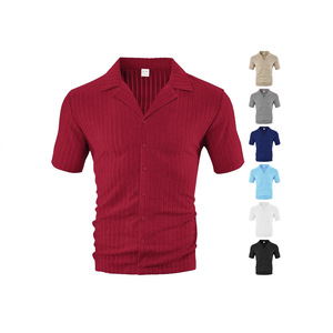 Chemise à manches courtes pour homme, taille européenne, décontractée, respirante, col rabattu, couleur unie, style cardigan d'été - Product Image 1