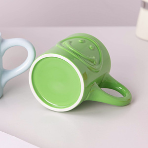 Ceramic <b>Mug</b> Smiley Face Orange Blue Green Single Cup Microwave Safe <b>Reusable</b> Gift For Breakfast Coffee Milk - Product Image 3