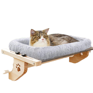 Hamaca de pared para gatos de madera y lino, cama portátil para gatos, perchero cómodo, mueble de pared estable, caja con estantes. - Product Image 4