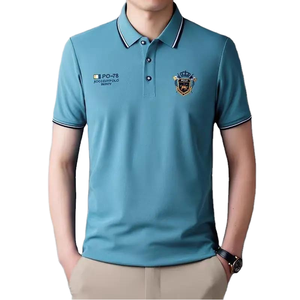 ดรอปชิปเสื้อยืดฤดูร้อนสำหรับผู้ชาย 210G ผ้าชีฟองแห้งเร็วปักลายแขนสั้นผ้าฝ้ายโพลีชุดทางการ - Product Image 1