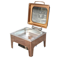 Chauffe-Plat Commercial de Luxe Premium Carré Or Rose avec Couvercle en Verre et Charnière Hydraulique pour Buffet