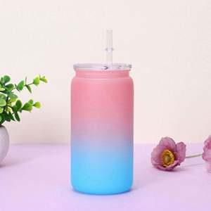 AGH - Nueva Llegada - Vaso de Vidrio Transparente Esmerilado de 16 oz para Sublimación, Vaso de Cerveza con Tapa Colorida - Product Image 3