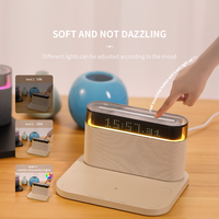 Accessoires audio pour la maison, haut-parleur Bluetooth 4 en 1 avec chargeur sans fil, réveil, lampe chaude et colorée et support de téléphone