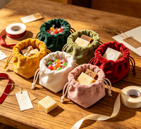Pochette en velours recyclable avec cordon de serrage, sac cadeau en polyester doux pour bijoux, emballage pour mariage, Noël, Halloween, sac anti-poussière