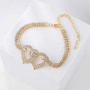 Cheville Double Cœur Initiale pour <span class=keywords><strong>Femme</strong></span>, Chaîne Maille Cubaine Tennis Zircon Strass Scintillant, Plaqué Or et Argent, <span class=keywords><strong>Bijoux</strong></span> pour <span class=keywords><strong>Femme</strong></span> - Product Image 6