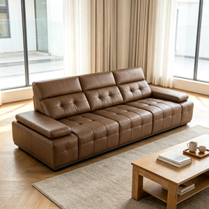 Sofá Seccional Moderno de Cuero PU Color Bronceado con Brazos Cuadrados y Diseño Acolchado para Sala de Estar - Product Image 3