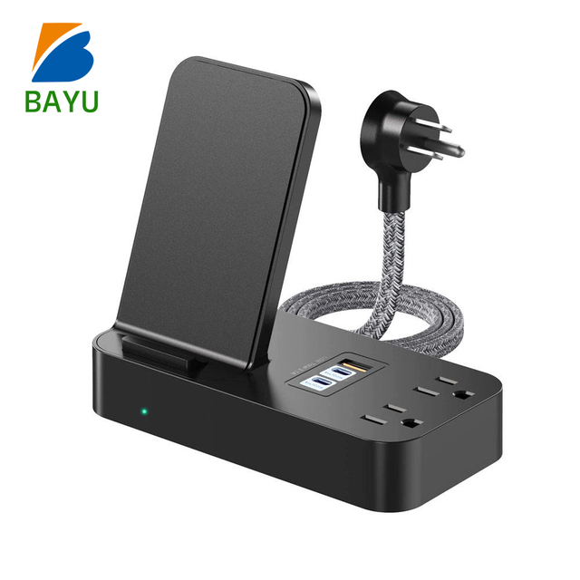 US 2 AC Outlets Desktop Power Strip with Phone Holder 3 USB Ports Wireless Charger for Smart Home US Plug Standard