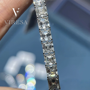 VIRESA Bracciale con Charm in Moissanite Taglio Asscher Personalizzato, Argento 925 Placcato Oro |   Diamante Moissanite <span class=keywords><strong>D</strong></span> VVS1 da 5mm 6mm - Product Image 1