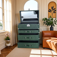 Buffet en cuir au design européen Armoire de rangement en bois Commode pour femme avec miroir Commodes en cuir véritable Tiroirs Trunks Chambre à coucher