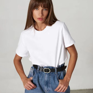 Frauen übergroße T-Shirts Basic Solid Cotton Strick oberteile Casual Streetwear Koreanische T-Shirts XS-XXL Plain Dyed Guccing T-Shirt - Product Image 1