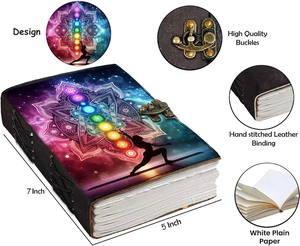 สมุดบันทึกหนังพิมพ์ลายยูวี ลายมันดาลา จักระ โยคะ สมุดบันทึกสไตล์โบโฮ สมุดบันทึกจิตวิญญาณ สมุดบันทึกการทำสมาธิและมายด์ฟูลเนส - Product Image 4