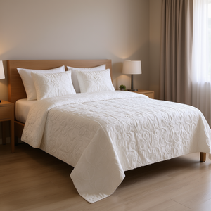 Juego de Cubrecama Db Modern Off White para Cama Queen, 3 Piezas, Acolchado, de Algodón Chenille, Diseño 3D con Parches, para Hoteles - Product Image 2