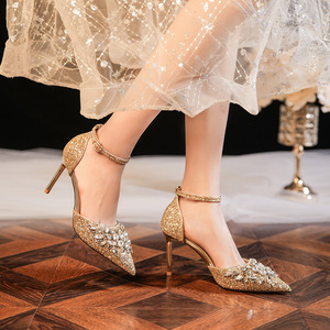 Sandales à talons pour femmes, bout pointu, talon aiguille, strass, fermeture à boucle, chaussures élégantes pour mariage et soirée, 8778-3 - Product Image 1