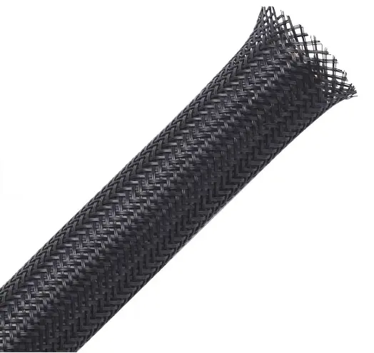 Black PET expandable braided sleeving for Wire Harnesses