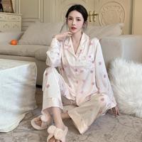 Pyjama Femme Printemps/Été Respirant en Soie Glacée, Ensemble Haut et Pantalon à Manches Longues, Motif Lapin et Ours Mignons, Vêtement de Détente en Soie Fine, Nouveau