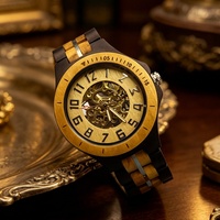 Montre-bracelet en bois mécanique automatique vintage de luxe écologique pour hommes, lumineuse, style squelette, vente en gros