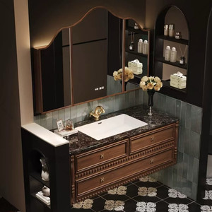 Retro paint bathroom cabinet natural luxury stone seamless basin bathroom washbasin washbasin cabinet combination - Product Image 2