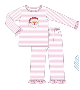 Conjunto de Pijamas a Rayas de Manga Larga para Hermanos, Ropa de Dormir con Apliques de Santa Claus para Niños - Product Image 2