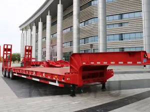 Loader Extendable 50 Tons Hydraulic Lowbed Truck Lowboy Low Bed Semi Trailer For Sale 3 Axle Gooseneck Flatbed Trailer