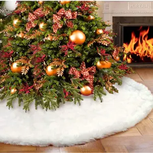 Large White Tree Skirt Xmas Faux Fur Tree Skirt Christmas 60 inch Tree Skirt for New Years Eve