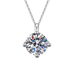2023 Necklace Female VVS GRA Certificate Pass Diamond Test 925 Pendant 1ct Moissanite Necklace Hot Sale Custom Stone Box Silver