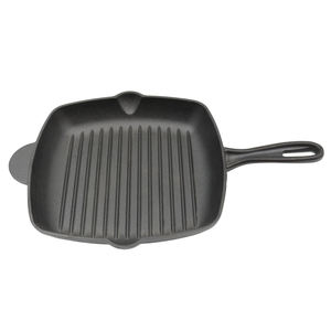 Plancha cuadrada de hierro fundido precurada con estrías verticales y asa auxiliar, ideal para asar y cocinar en parrilla - Product Image 1