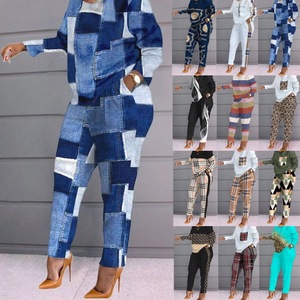 Ensemble deux pièces décontracté pour femmes, style européen et américain, automne/hiver, manches longues, <span class=keywords><strong>pantalon</strong></span> imprimé - Product Image 2