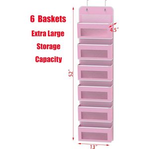 Organisateur suspendu à 6 poches pour porte, rose, pour rangement de vêtements de bébé, placard, chambre, salle de bain, en tissu - Product Image 2