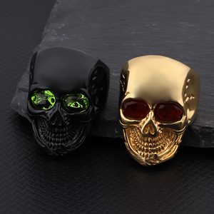2025 thiết kế mới đúc nặng Gothic phong cách màu đen và vàng thép không gỉ Punk <span class=keywords><strong>Skull</strong></span> Nhẫn - Product Image 4