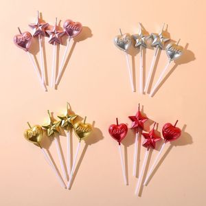 Velas de cumpleaños con forma de corazón y estrella de cinco puntas, rojas, de parafina, para decoración de pasteles en fiestas y celebraciones. - Product Image 2