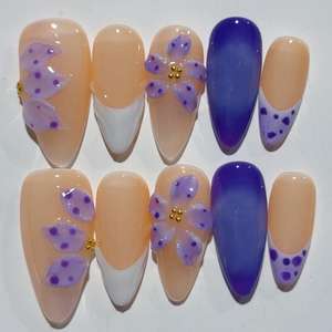 Nouvelles Idées de Produits : Faux <span class=keywords><strong>Ongles</strong></span> à Presser en Acrylique 3D Fleur, Forme Amande Moyenne, Rose Kawaii, 10 Pièces, Faits Main, Manucure Longue Amande - Product Image 1