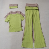 Ensemble 2 pièces pour femmes, haut à manches courtes avec pantalon à taille repliable, couleur unie, tenue décontractée pour tous les jours, en stock, prêt à être expédié